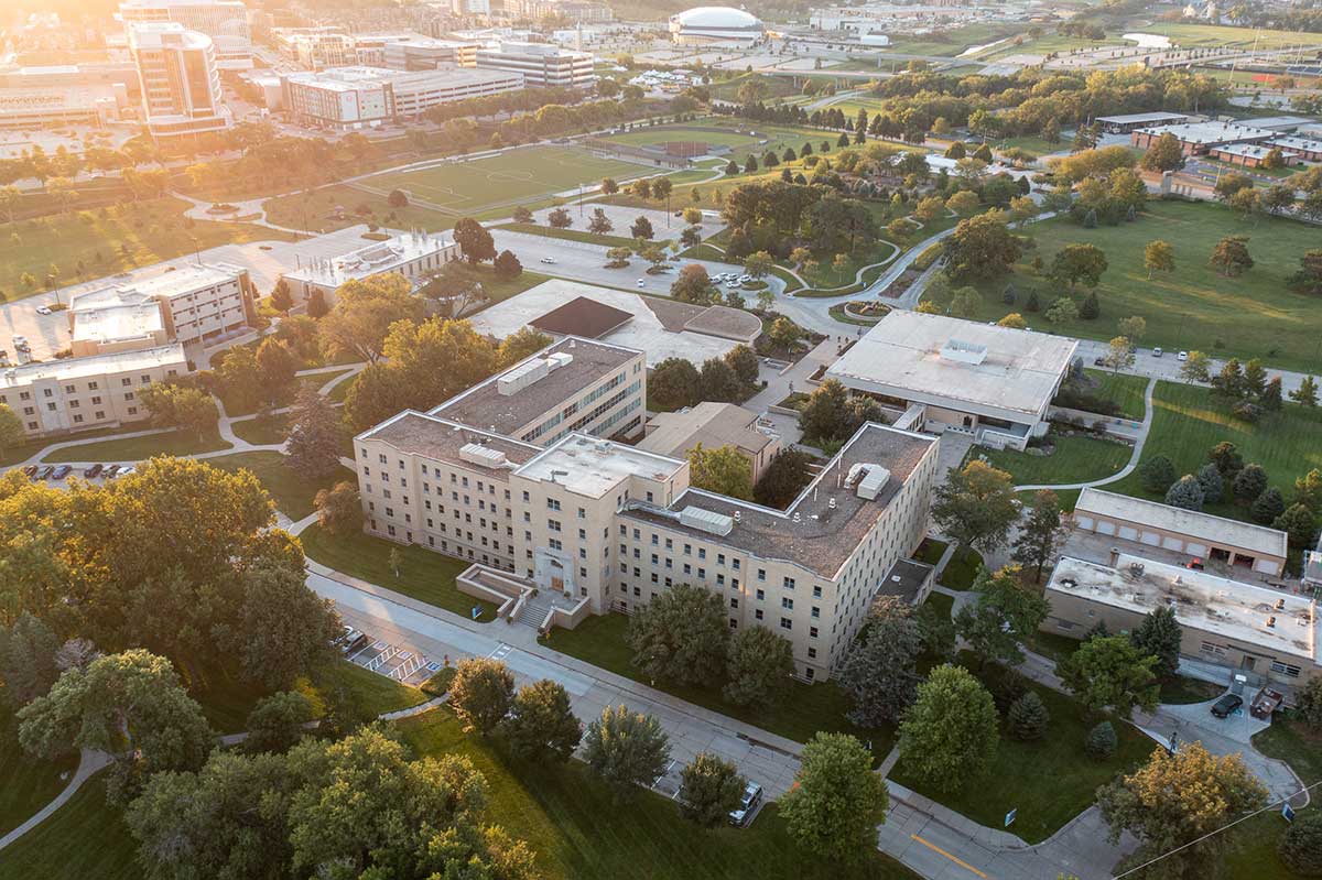 An aerial view of College of Saint Mary.